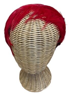 Vintage Womens Red Feather Fascinator Headband 1960s